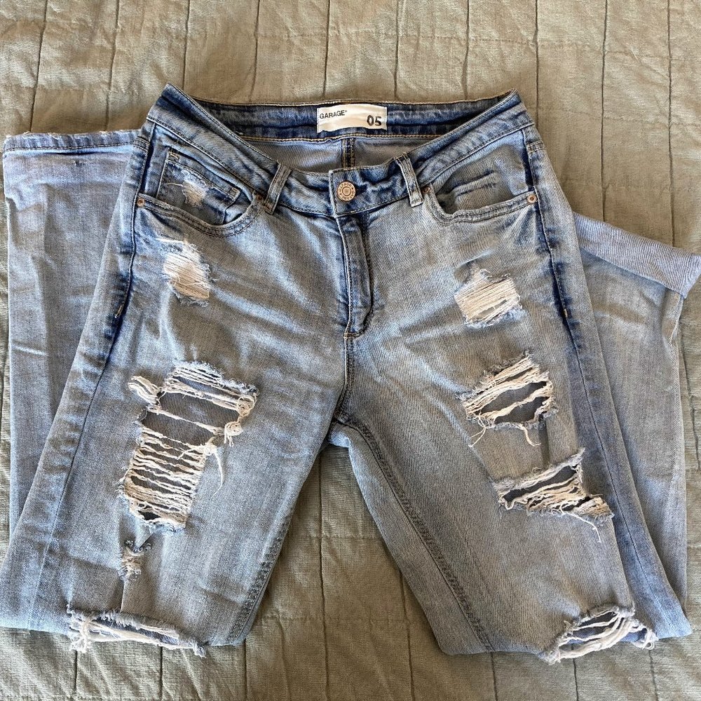 Garage Light-Wash Distressed Boyfriend Jeans